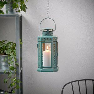 NEW IKEA ENRUM Lantern For Candle Indoor/outdoor Turquoise 11" 004.965.76